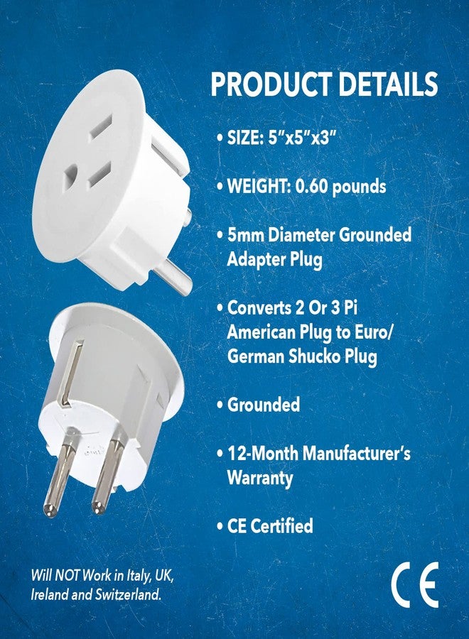 OREI Pack 6 European Travel Plug Adapter - USA, Canada, Mexico to European Type E/F Plug Adapters - Schuko Adapter CE Certified Heavy Duty - Perfect for Travelling with Cell Phones, Laptops & More - Image 4