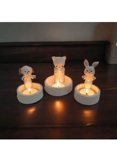 Taşdevri Life Tasdevri Life Decorative Cat Dog and Rabbit Warming Up by the Fire Tealight Candle Holder  - Image 1