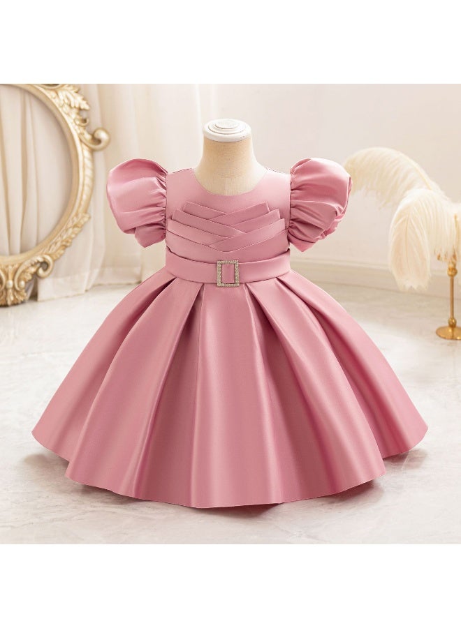 Children's Princess Dress With Trendy Bubble Sleeves Cute Performance Outfit Festival Formal Dress  Skirt - Image 1