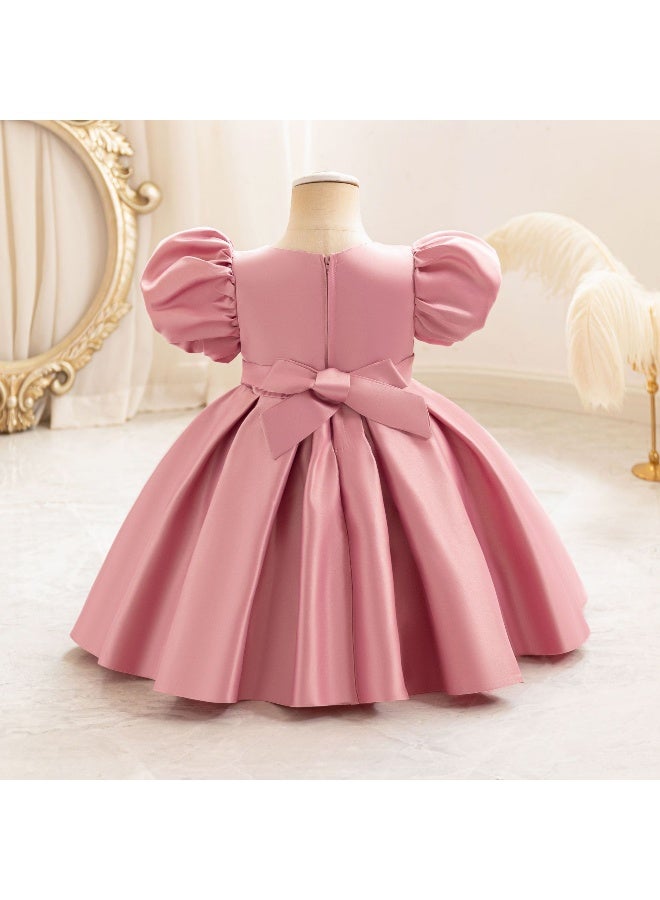 Children's Princess Dress With Trendy Bubble Sleeves Cute Performance Outfit Festival Formal Dress  Skirt - Image 3