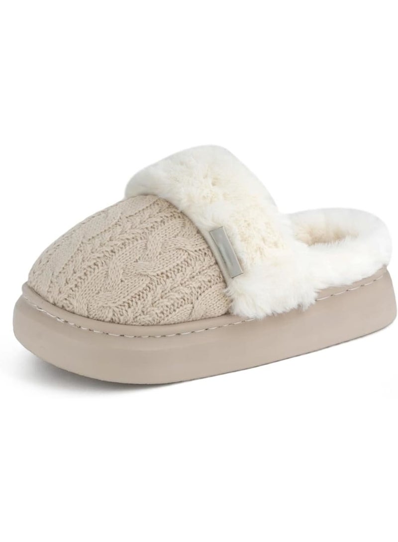 SYOSI Women’s Slippers, Plush Knit Fuzzy Slip-On House Shoes with Memory Foam, Non-Slip Durable Sole, Warm Fleece Lining for Indoor and Outdoor Use, Odor Resistant Cozy Bedroom Slippers - Image 1