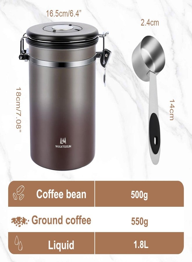 Walktosun Coffee Canister Airtight Storage Container Stainless Steel Coffee Jar with Scoop,Date Tracker CO2 Release Valve for Dry Food Beans Ground Tea Flour Cereal and Sugar (1.8L Grey-Brown With Spoon) - Image 2