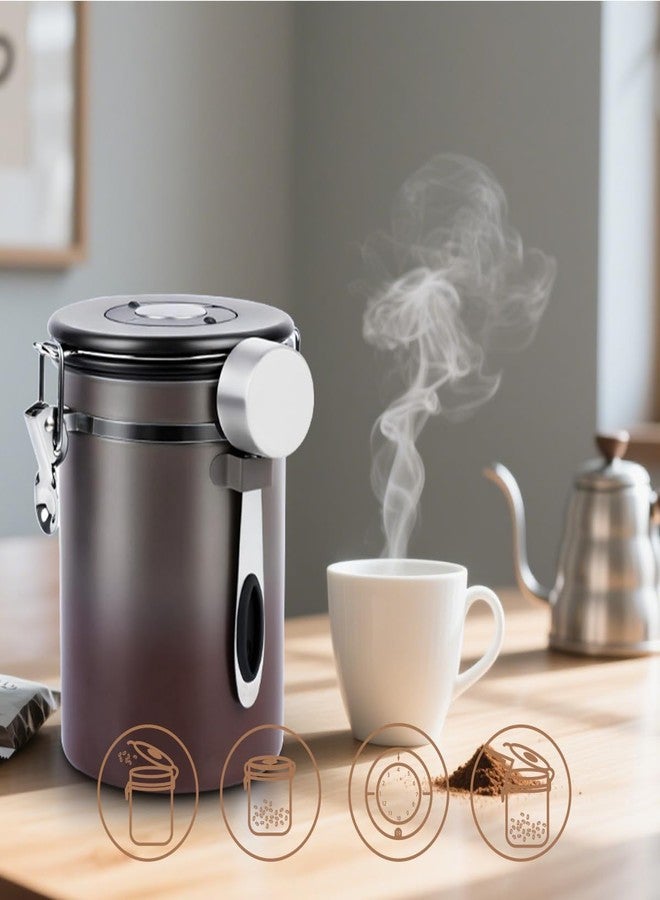 Walktosun Coffee Canister Airtight Storage Container Stainless Steel Coffee Jar with Scoop,Date Tracker CO2 Release Valve for Dry Food Beans Ground Tea Flour Cereal and Sugar (1.8L Grey-Brown With Spoon) - Image 3