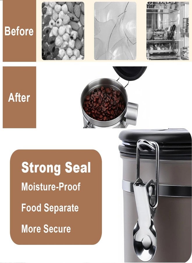 Walktosun Coffee Canister Airtight Storage Container Stainless Steel Coffee Jar with Scoop,Date Tracker CO2 Release Valve for Dry Food Beans Ground Tea Flour Cereal and Sugar (1.8L Grey-Brown With Spoon) - Image 4