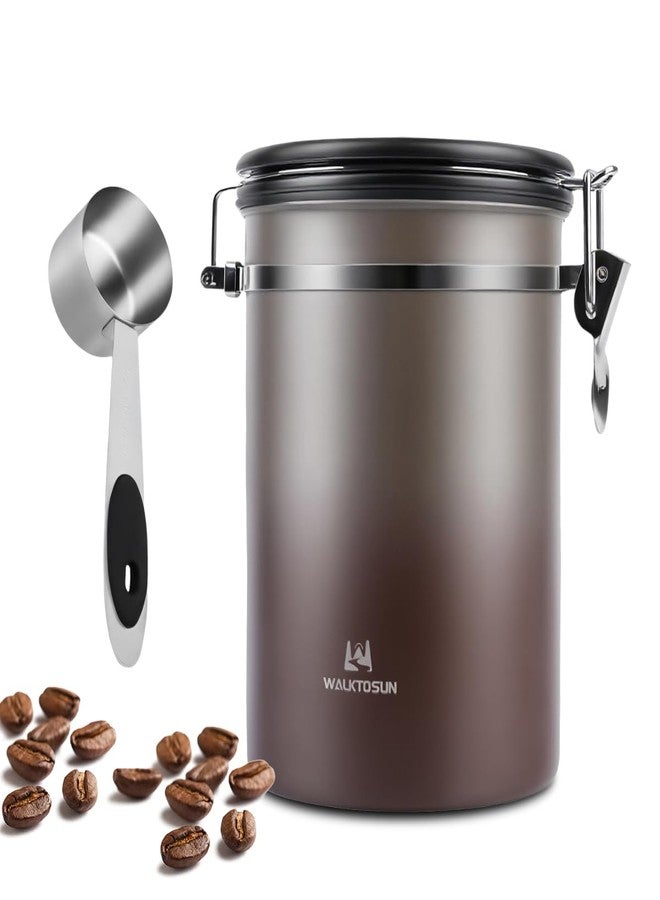 Walktosun Coffee Canister Airtight Storage Container Stainless Steel Coffee Jar with Scoop,Date Tracker CO2 Release Valve for Dry Food Beans Ground Tea Flour Cereal and Sugar (1.8L Grey-Brown With Spoon) - Image 1