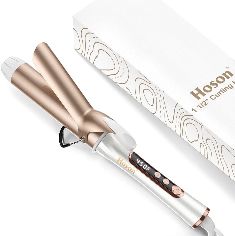 1 12 inch Curling Iron Dual Voltage Large Hair Curling Iron Heat up to 450F Professiona Curling Wand Ceramic TourmalineChampagne Gold