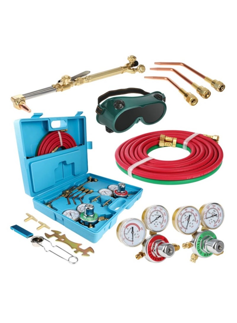 Oxygen Acetylene Torch Kit Oxy Gas Welding Cutting Brazing Set Portable Welder Tool Nozzles Regulator Hose - Image 1