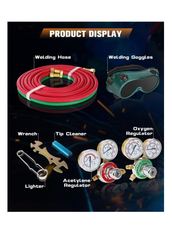 Oxygen Acetylene Torch Kit Oxy Gas Welding Cutting Brazing Set Portable Welder Tool Nozzles Regulator Hose - Image 2