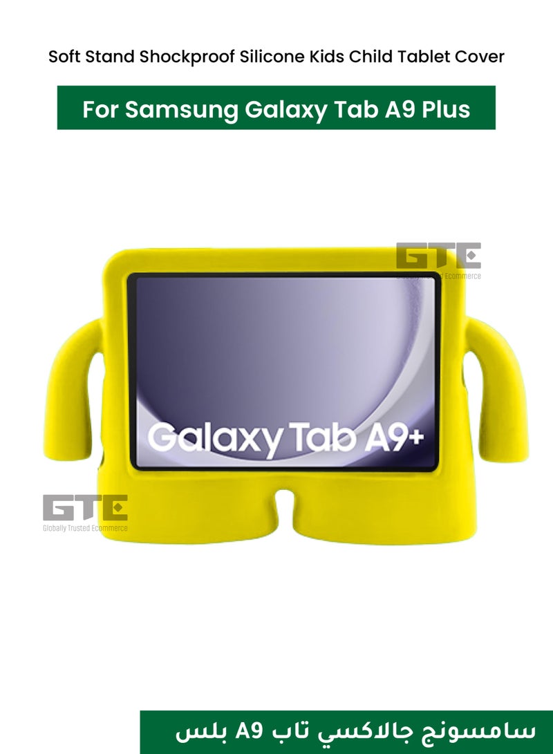 Soft Stand Shockproof Silicone Kids Child Tablet Cover for Samsung Galaxy Tab A9 Plus-Yellow