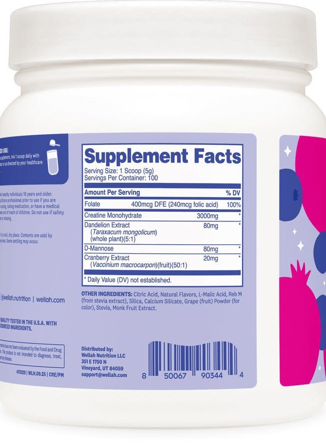 Wellah Pump-It-Up Creatine (100 Servings, Blueberry Pomegranate) - Creatine Monohydrate with Dandelion, Uva Ursi, & Cranberry Extract - Image 4