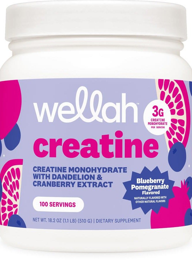 Wellah Pump-It-Up Creatine (100 Servings, Blueberry Pomegranate) - Creatine Monohydrate with Dandelion, Uva Ursi, & Cranberry Extract - Image 1