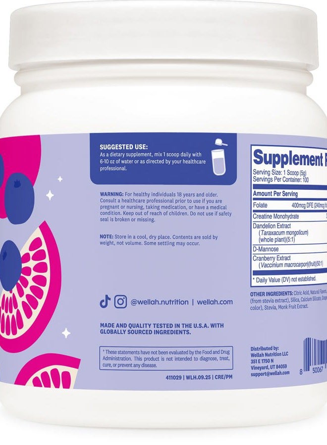 Wellah Pump-It-Up Creatine (100 Servings, Blueberry Pomegranate) - Creatine Monohydrate with Dandelion, Uva Ursi, & Cranberry Extract - Image 3