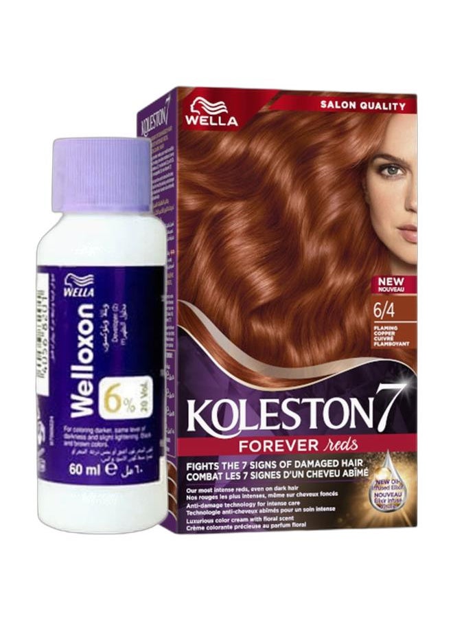 WELLA Koleston Supreme Hair Color 6/4 Flaming Copper + Welloxon Developer 6% White 60ml – Vibrant Copper Hair Dye & Cream Developer Kit  - Image 1