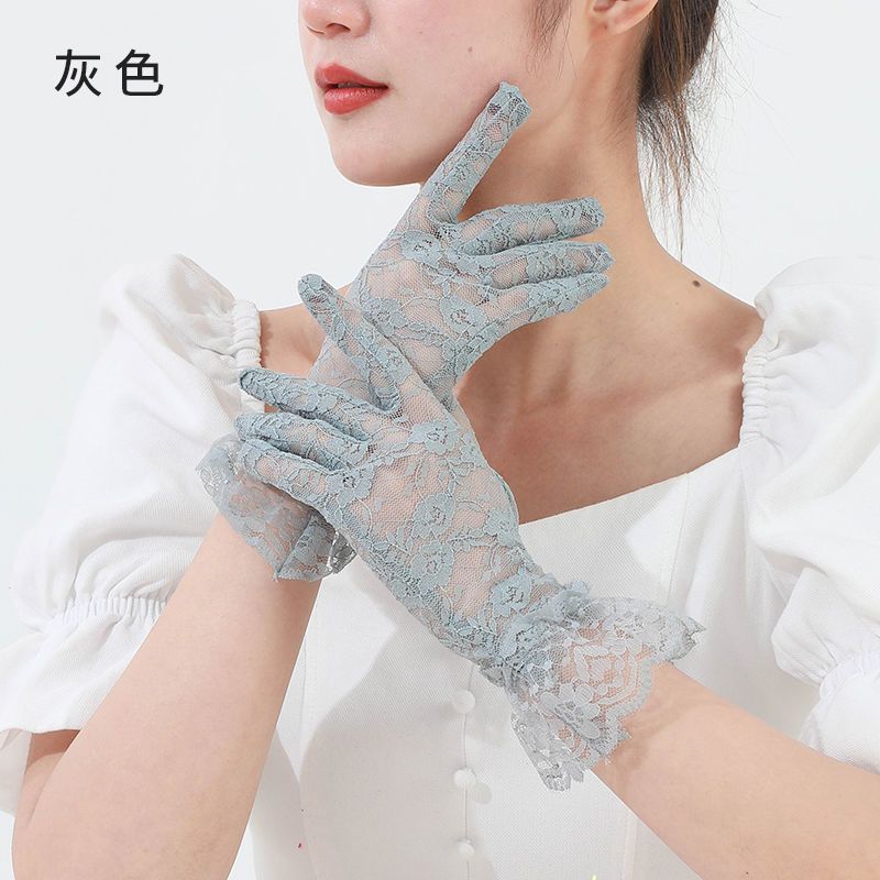Summer Thin Lace Gloves Elegant Short Bridal Wedding Grey
