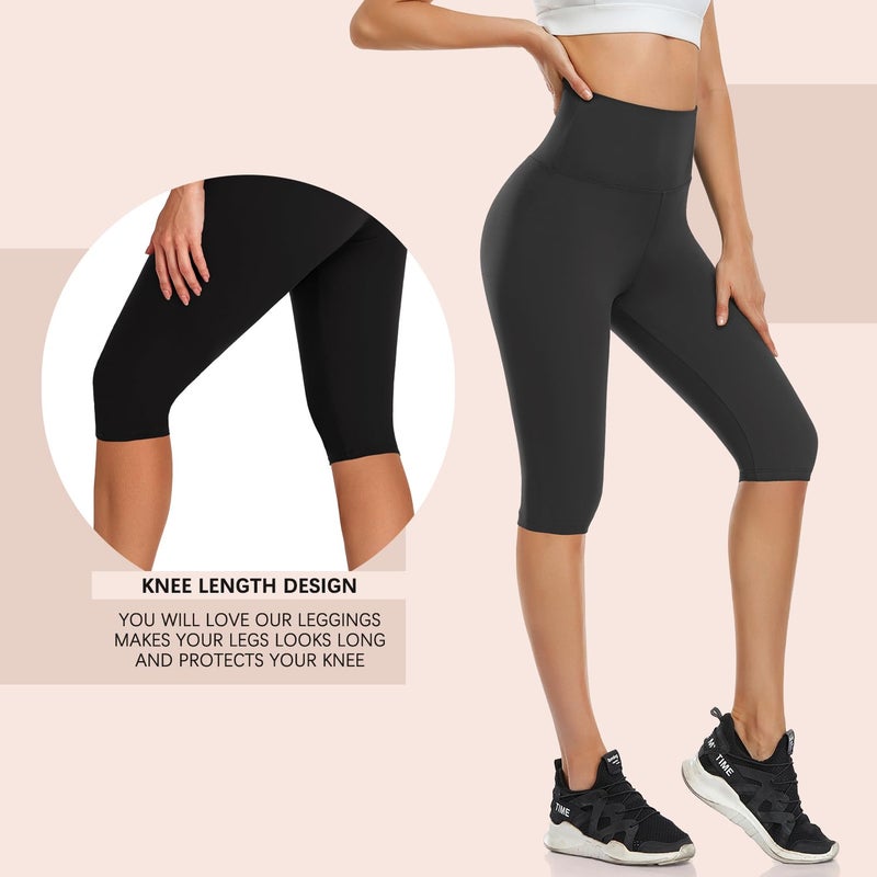 Hi Clasmix High Waisted 3 Pack Women's Capri Pants - Knee Length Yoga Shorts, Biker Workout Leggings for Women,Summer Activewear - Image 3