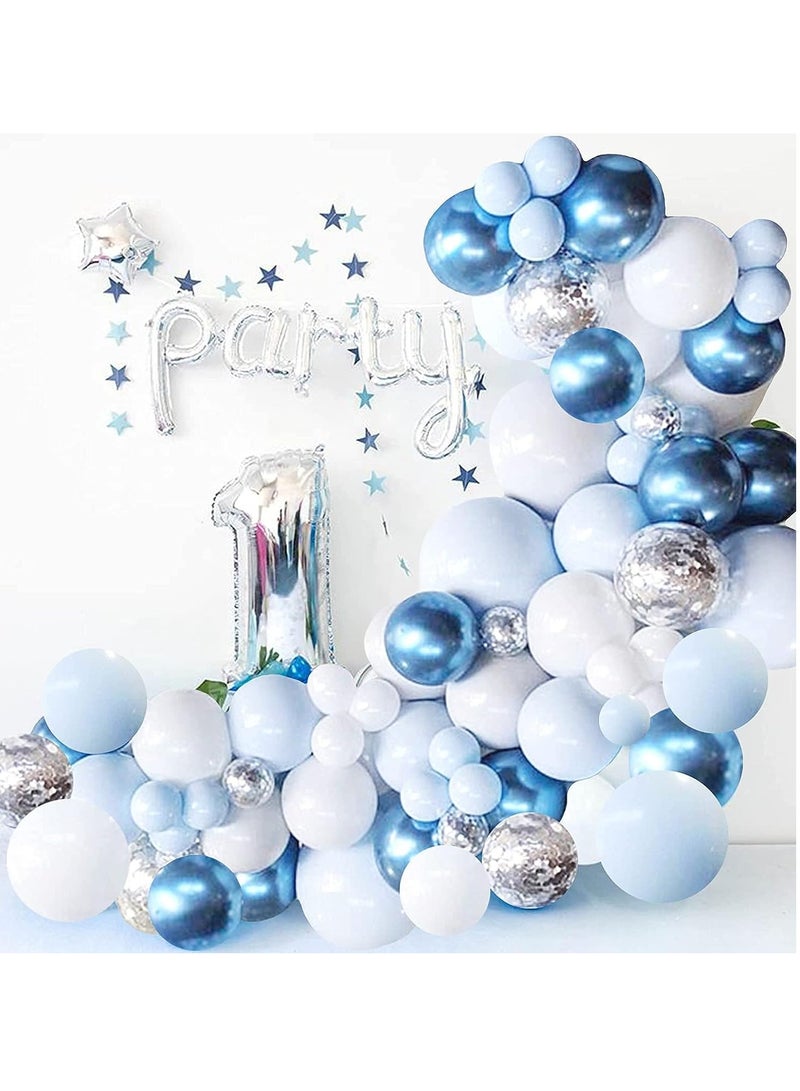 Blue White and Silver Confetti Latex Balloons for Baby Shower Birthday Wedding Graduation Anniversary Frozen Winter Wonderland Party Background Decorations
