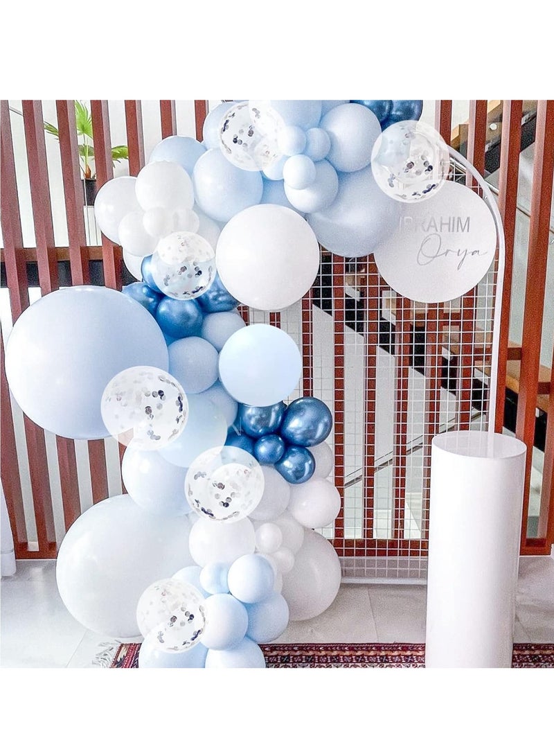 Blue White and Silver Confetti Latex Balloons for Baby Shower Birthday Wedding Graduation Anniversary Frozen Winter Wonderland Party Background Decorations
