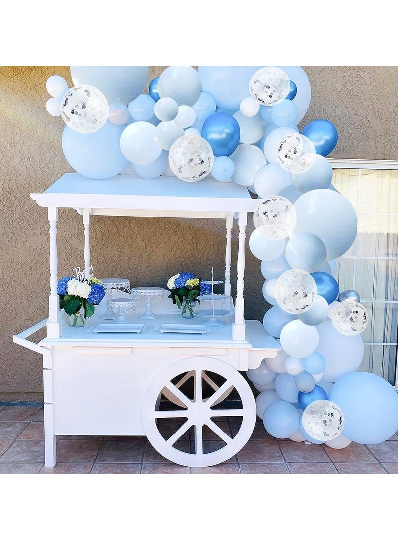 Blue White and Silver Confetti Latex Balloons for Baby Shower Birthday Wedding Graduation Anniversary Frozen Winter Wonderland Party Background Decorations