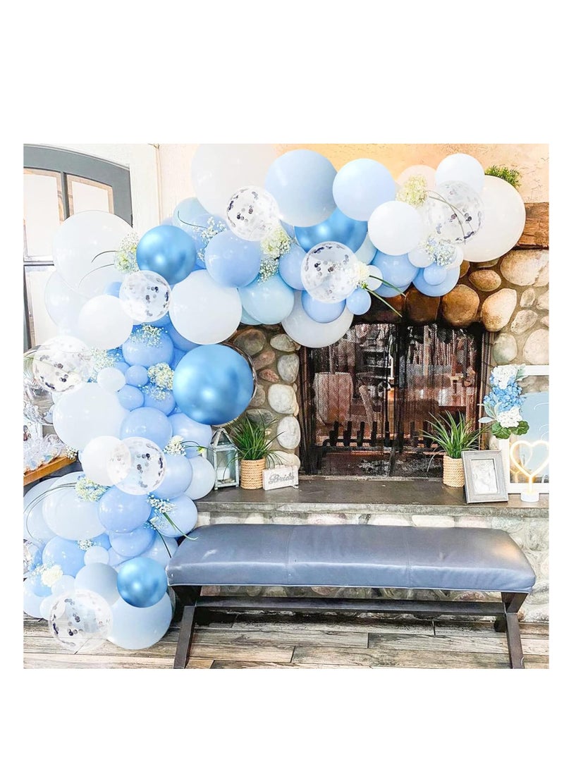 Blue White and Silver Confetti Latex Balloons for Baby Shower Birthday Wedding Graduation Anniversary Frozen Winter Wonderland Party Background Decorations