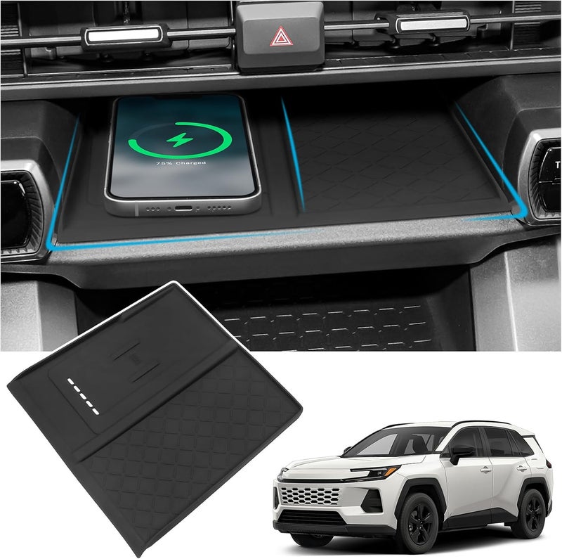 Bercicci حافظة مانعة للانزلاق للشحن اللاسلكي متوافقة مع تويوتا 2026 RAV4 LE SE XLE XSE Limited Hybrid إكسسوارات مادة السيليكون الأسود وسادة حماية منظم الكونسول الوسطي - Image 1