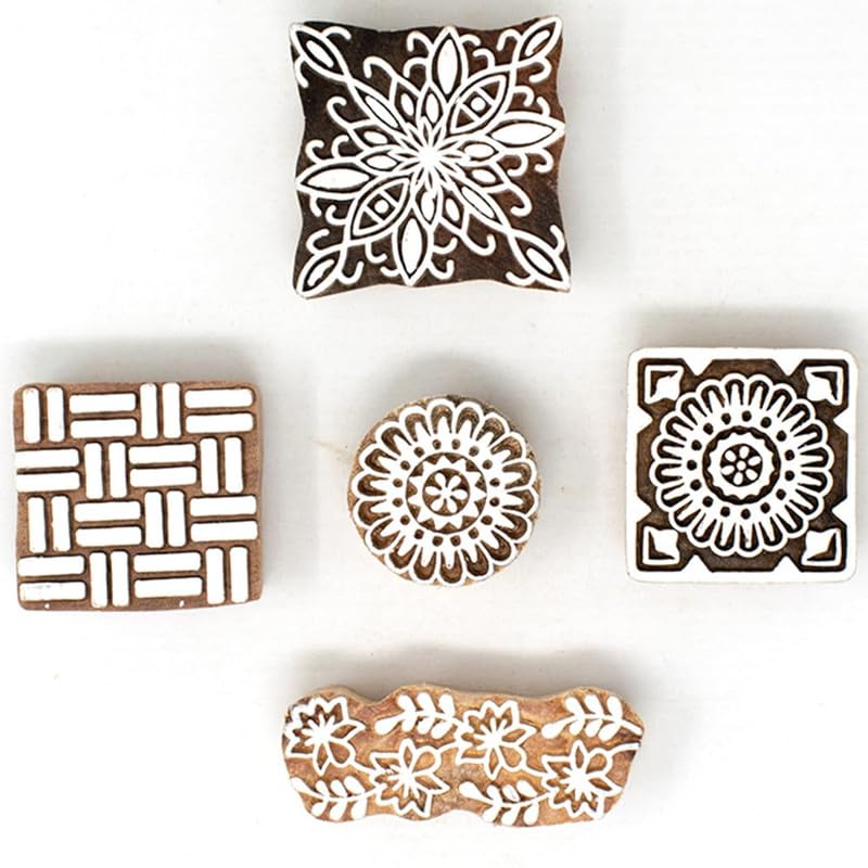 TWOGRAMS | Set of 5 | Wooden Indian Traditional Design Printing Stamps/Blocks for Printing Saree Border/Dresses/Craft Card Making/Scrapbook/Clay Pottery - Image 1