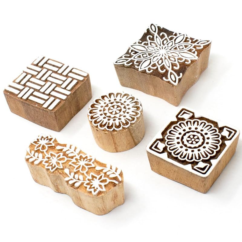 TWOGRAMS | Set of 5 | Wooden Indian Traditional Design Printing Stamps/Blocks for Printing Saree Border/Dresses/Craft Card Making/Scrapbook/Clay Pottery - Image 2