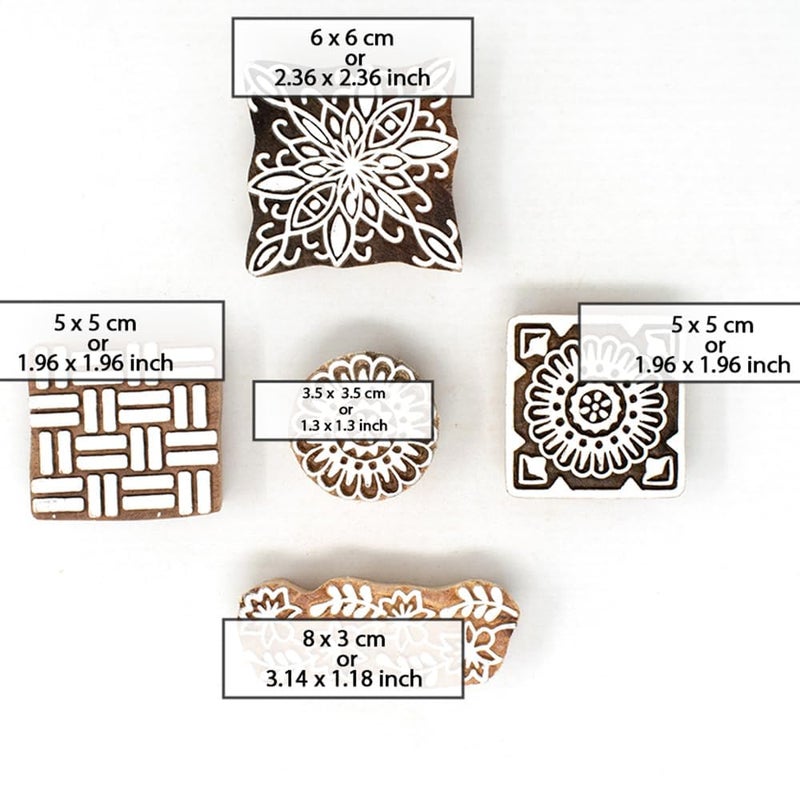 TWOGRAMS | Set of 5 | Wooden Indian Traditional Design Printing Stamps/Blocks for Printing Saree Border/Dresses/Craft Card Making/Scrapbook/Clay Pottery - Image 4