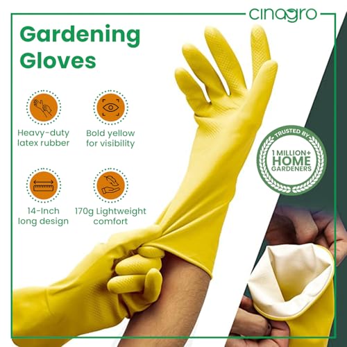 CINAGRO Garden Gloves, Yellow 14 inch Long, 2 Count, Pack of 1, Heavy-Duty Latex Rubber, Gloves for Men & Women, Waterproof, Non-Slip Grip, Long Arm Gloves for Garden Work, Beekeeping, Farming - Image 2