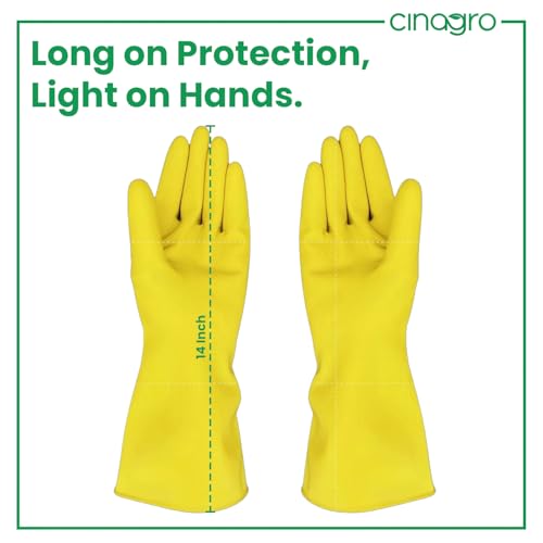 CINAGRO Garden Gloves, Yellow 14 inch Long, 2 Count, Pack of 1, Heavy-Duty Latex Rubber, Gloves for Men & Women, Waterproof, Non-Slip Grip, Long Arm Gloves for Garden Work, Beekeeping, Farming - Image 4