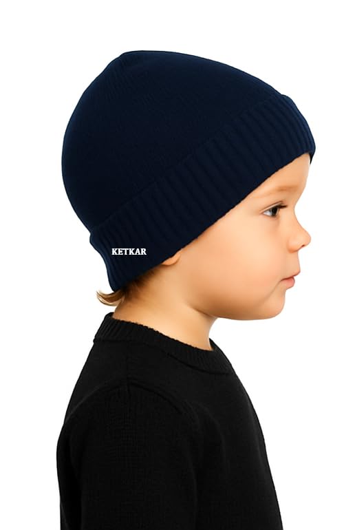 KETKAR Kids Winter Woolen Beanie Cap | Unisex Warm & Soft Skull Hat for Boys & Girls (2 to 5 Years)_Blue - Image 3