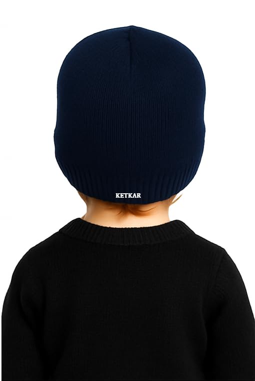 KETKAR Kids Winter Woolen Beanie Cap | Unisex Warm & Soft Skull Hat for Boys & Girls (2 to 5 Years)_Blue - Image 2