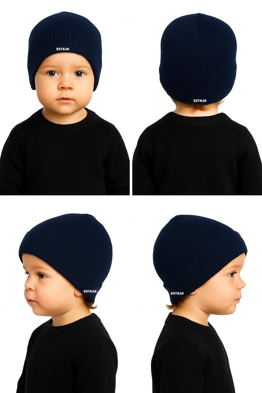 KETKAR Kids Winter Woolen Beanie Cap | Unisex Warm & Soft Skull Hat for Boys & Girls (2 to 5 Years)_Blue - Image 5