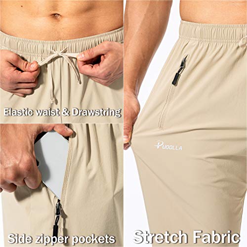 Pudolla Men's Workout Athletic Pants Elastic Waist Jogging Running Pants for Men with Zipper Pockets(Khaki X-Large) - Image 5