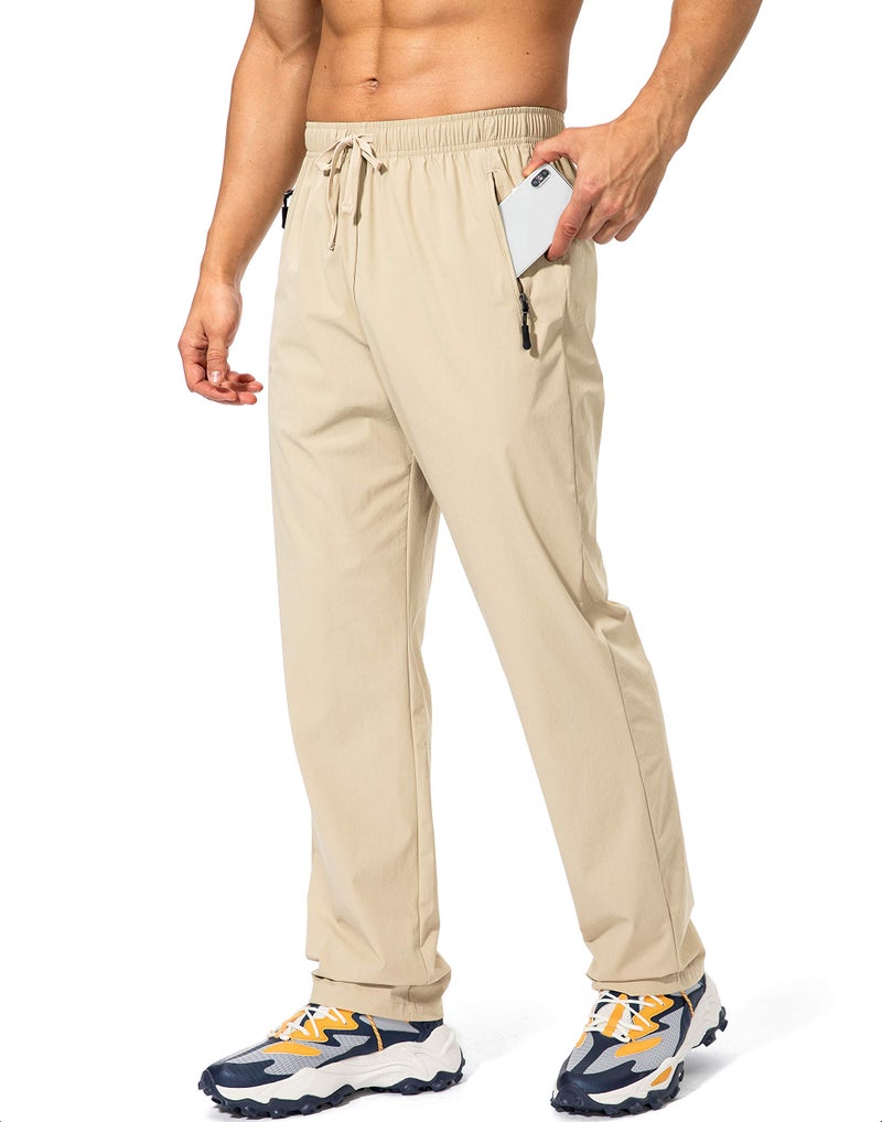 Pudolla Men's Workout Athletic Pants Elastic Waist Jogging Running Pants for Men with Zipper Pockets(Khaki X-Large) - Image 2