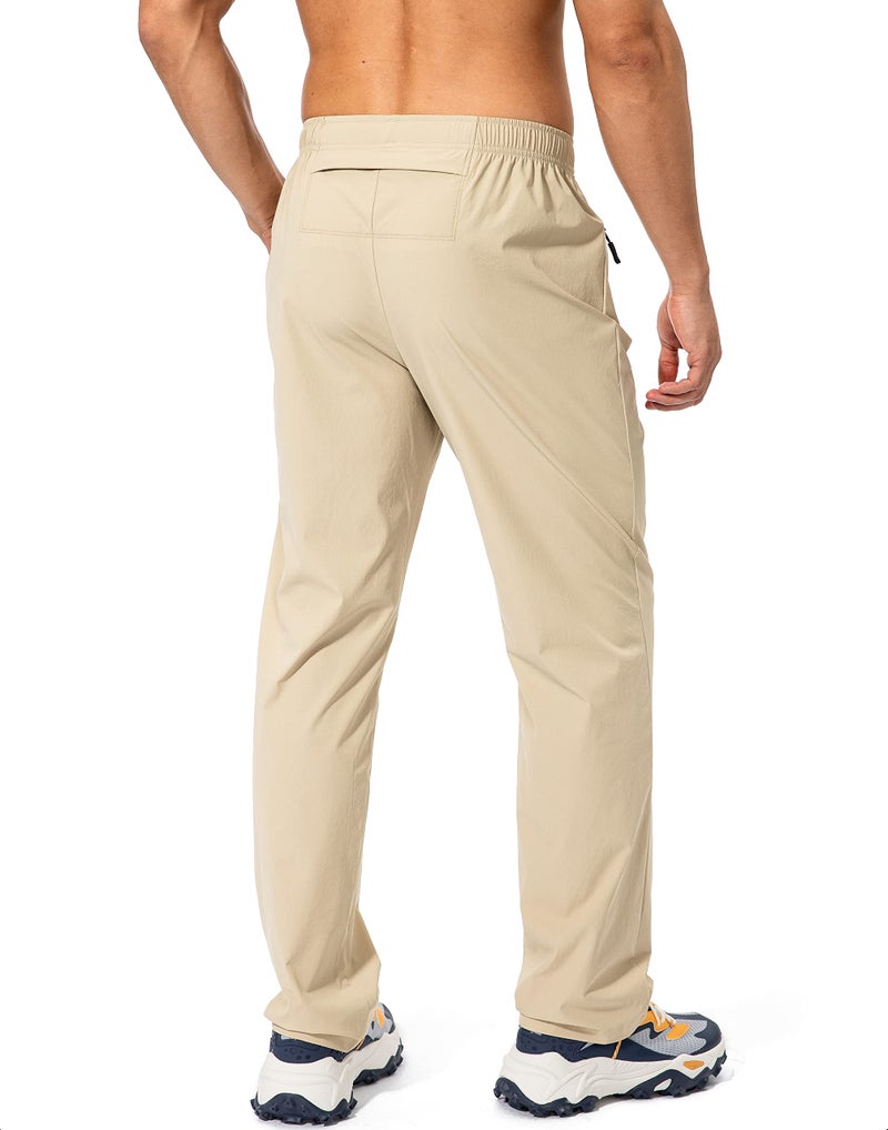 Pudolla Men's Workout Athletic Pants Elastic Waist Jogging Running Pants for Men with Zipper Pockets(Khaki X-Large) - Image 3