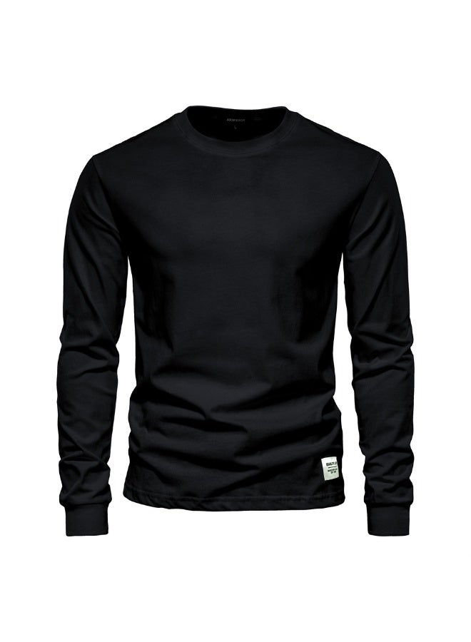 Casual Pure Cotton Long Sleeve Men's T-shirt Autumn Fashion High Street Style Inner Wear Casual Top for Men Summer Season - Image 1