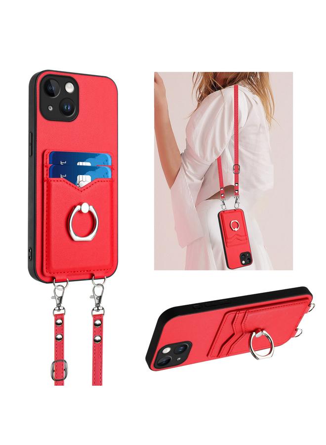 اس-توب جراب هاتف iPhone 15 R20 Crossbody Rope Ring حامل بطاقة - Image 1