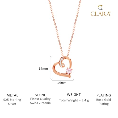 Clara 925 Sterling Silver Pink Heart Pendant Chain Necklace | Rose Gold Plated, Swiss Zirconia | Gift for Women and Girls - Image 5