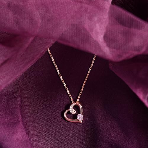 Clara 925 Sterling Silver Pink Heart Pendant Chain Necklace | Rose Gold Plated, Swiss Zirconia | Gift for Women and Girls - Image 2