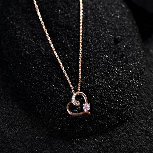 Clara 925 Sterling Silver Pink Heart Pendant Chain Necklace | Rose Gold Plated, Swiss Zirconia | Gift for Women and Girls - Image 3