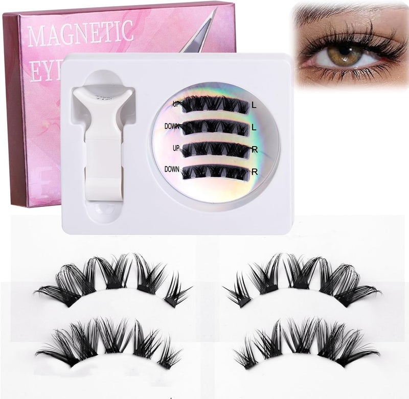 Magnetic Eyelashes,Natural Look Reusable Magnetic Eyelashes No Glue Needed,Eyelash Extension Tool,Upper and Lower Eyelash Combo Set Easy to Wear and Remove (CT04-8) - Image 1