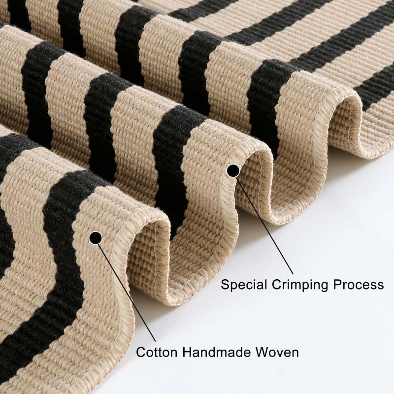 OJIA Front Door Mat Outside Entrance 24"x35" Front Door Rug Washable Porch Rug Woven Striped Outdoor Rugs Entryway Rugs Indoor Small Area Rug for Kitchen/Entry Decor, Tan and Black Outdoor Doormat - Image 4
