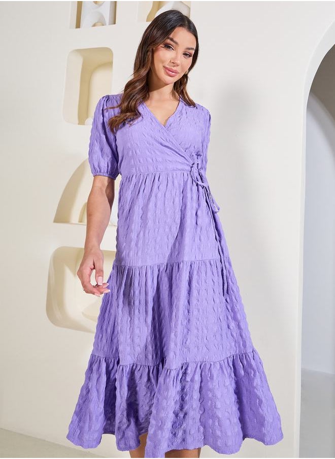 Styli Textured Tiered Wrap Midi Dress  - Image 2