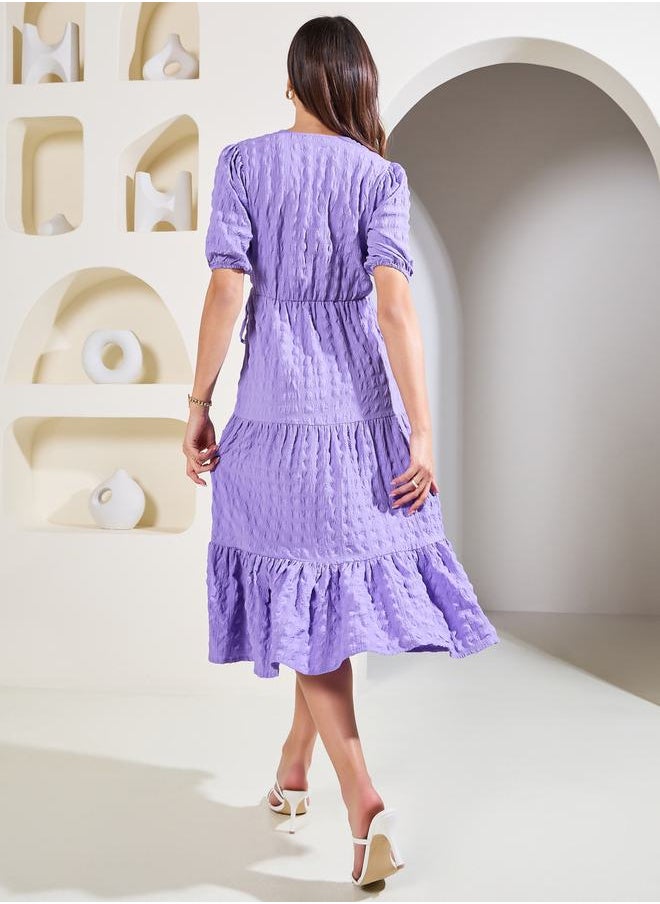 Styli Textured Tiered Wrap Midi Dress  - Image 4