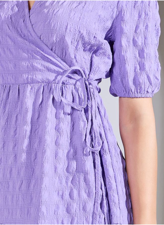 Styli Textured Tiered Wrap Midi Dress  - Image 3