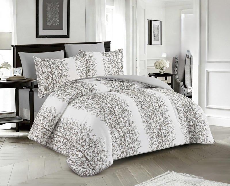 Happymoon Floral Microfiber Comforter Bedding Set 6 Pieces Luxury Soft Comforter Set with Fitted Sheet & Pillow Shams, 250x230 cm Lightweight Breathable Snap Closure Bed Set