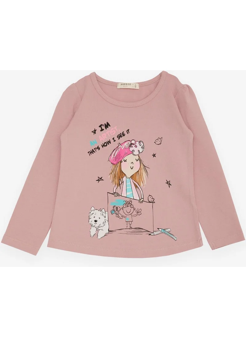 بريز Girl's Long Sleeve T-Shirt The Girl Who Feels Herself an Artist Printed 3 8 Years Dried Rose