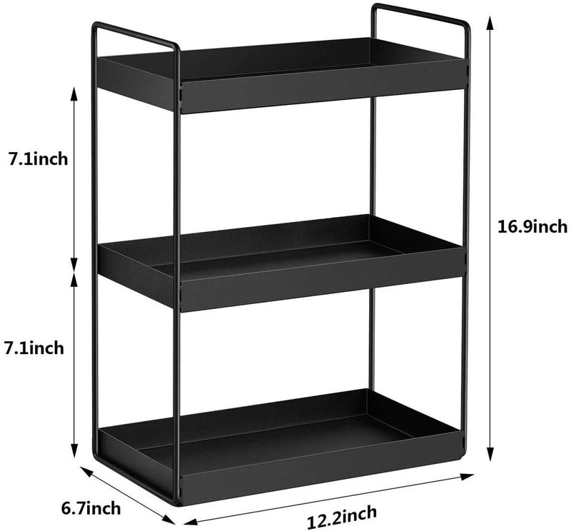 BUNVOX Metal Standing Spice Rack, Bathroom Countertop Storage Shelf Organizer, Kitchen Organizer, Cabinet Tray for Dresser (3-Tier, Black) - Image 3