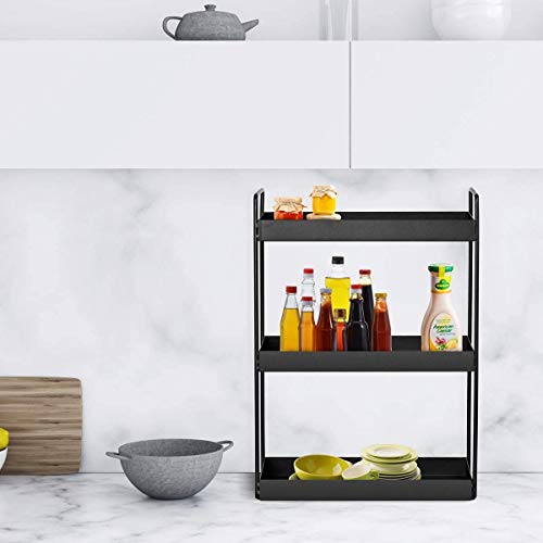 BUNVOX Metal Standing Spice Rack, Bathroom Countertop Storage Shelf Organizer, Kitchen Organizer, Cabinet Tray for Dresser (3-Tier, Black) - Image 2