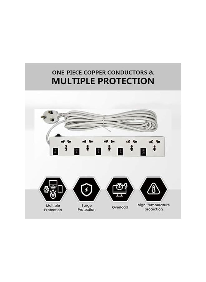 PROMASS promass 5-Outlet Extension Cord with Individual Switches, 5-Meter Cable, Universal Sockets, Fire-Resistant, Slim Space-Saving Design – Ideal for Home & Office Use  - Image 5